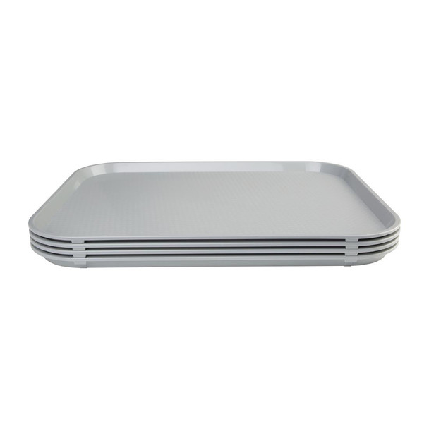 Side top view of Olympia Kristallon Polypropylene Fast Food Tray Grey Large 450mm.