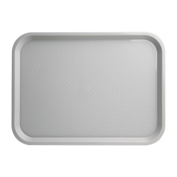 front view of Olympia Kristallon Polypropylene Fast Food Tray Grey Large 450mm.