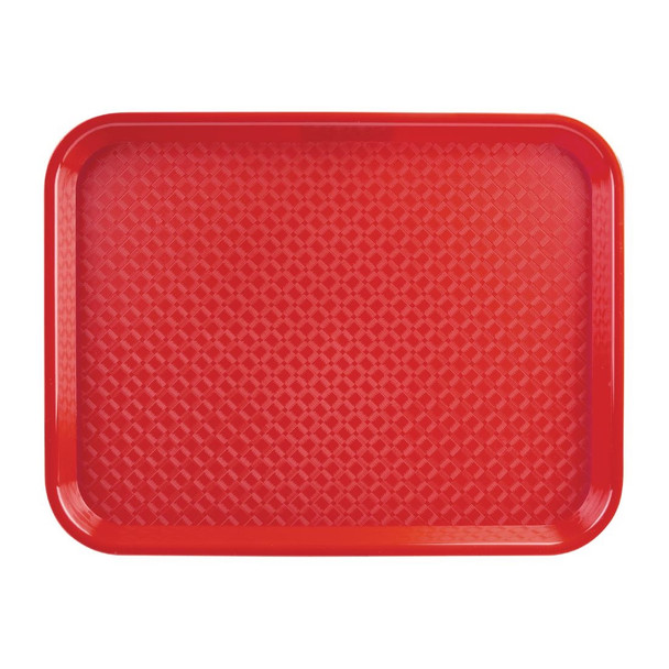 Front view of Olympia Kristallon Polypropylene Fast Food Tray Red Large 450mm.