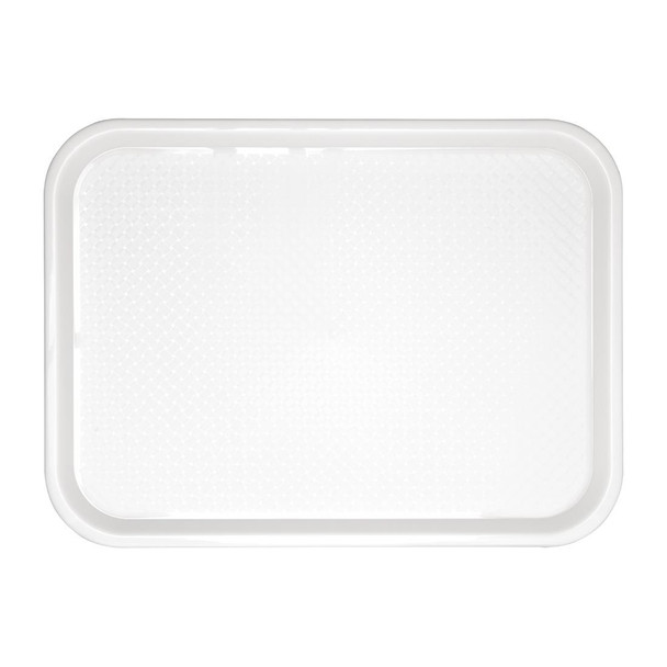 Olympia Kristallon Polypropylene Fast Food Tray White Large 450mm front view.