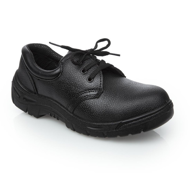 Side front view of Essentials Unisex Safety Shoe Black 39.