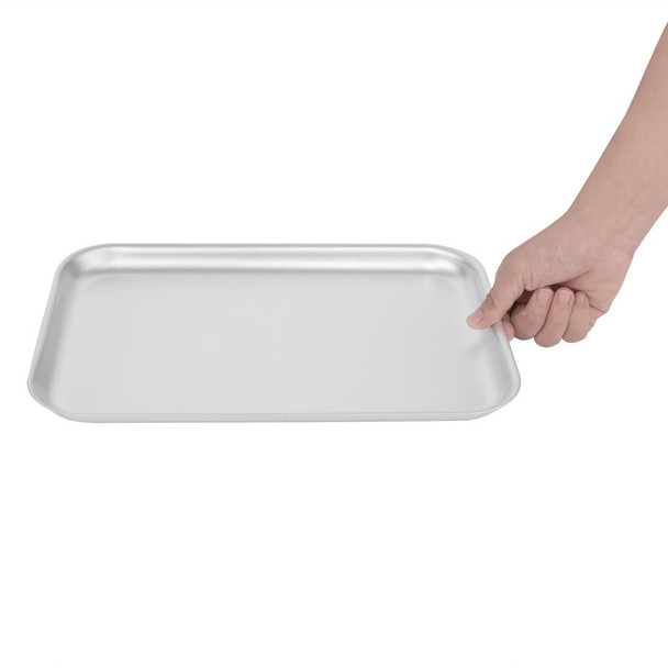 Vogue Aluminium Baking Tray 324 x 222mm in hand.