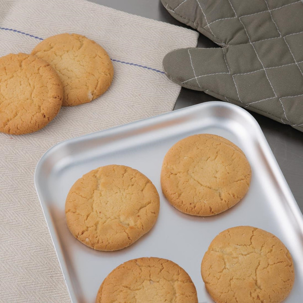 Vogue Aluminium Baking Tray 324 x 222mm with baked cookies.