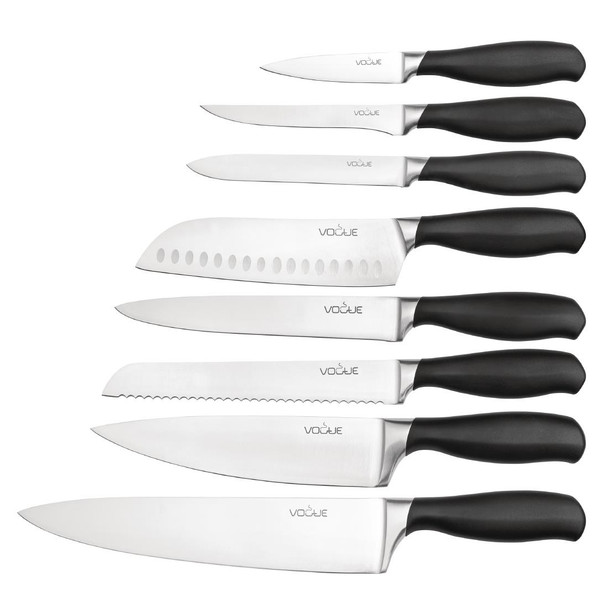 Different sizes of Vogue Soft Grip Santoku Knives.