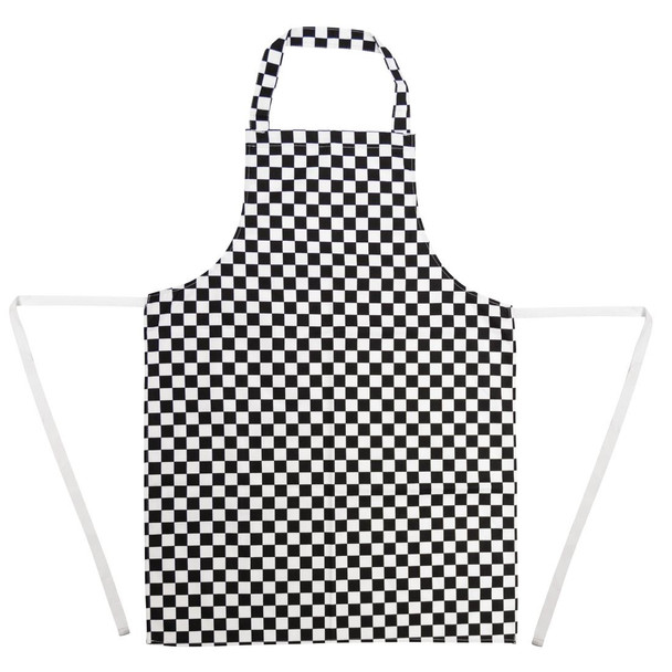 Full shot of Whites Bib Apron Black and White Check with white inner.