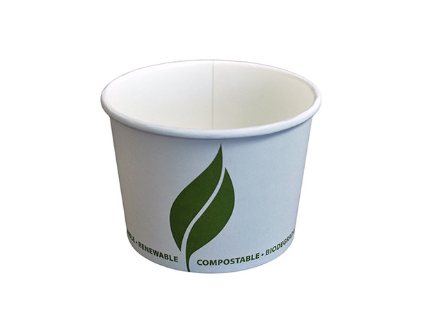 Full shot of White Compostable Soup Container 8oz.