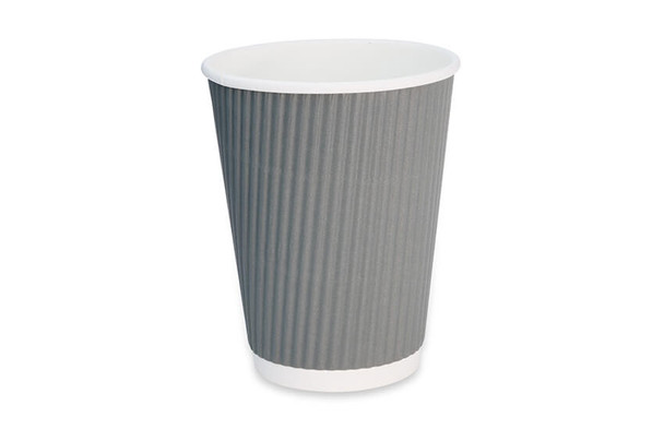 25 Pack Full shot of Disposable 12oz Grey Ripple Wall Coffee Cup