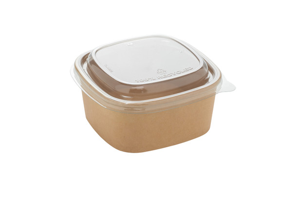 50 Pack RPET Lid For Compostable Square Kraft Takeaway Containers 13 x 13cm 400ml