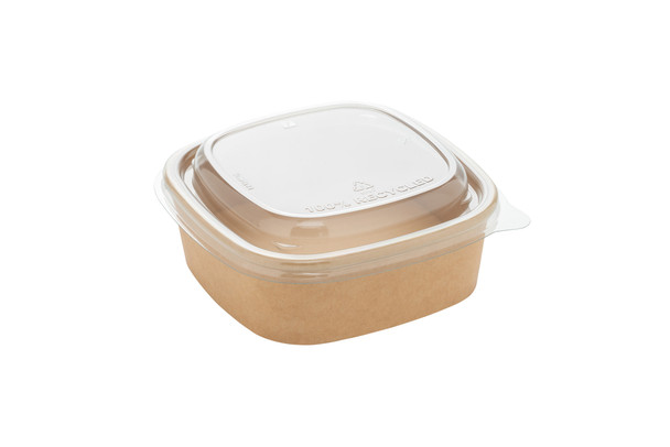 50 Pack RPET Lid For Compostable Square Kraft Takeaway Containers 17 x 17cm 900ml