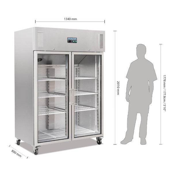 Polar G-Series Upright Double Door Gastro Display Fridge 1200Ltr CW198