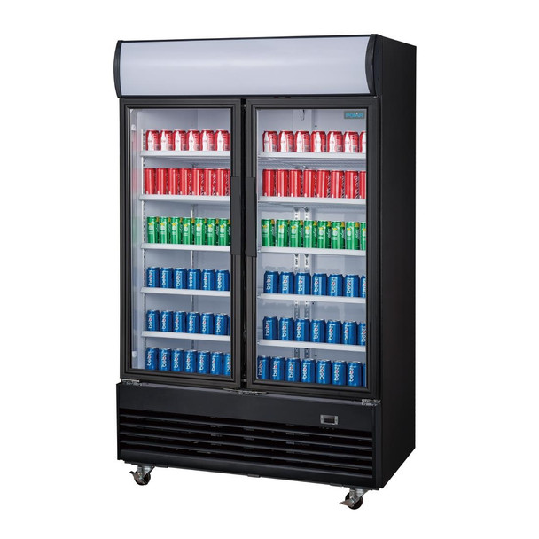 Polar G-Series Upright Hinged Door Display Cooler with Light Box 950Ltr Black GM813