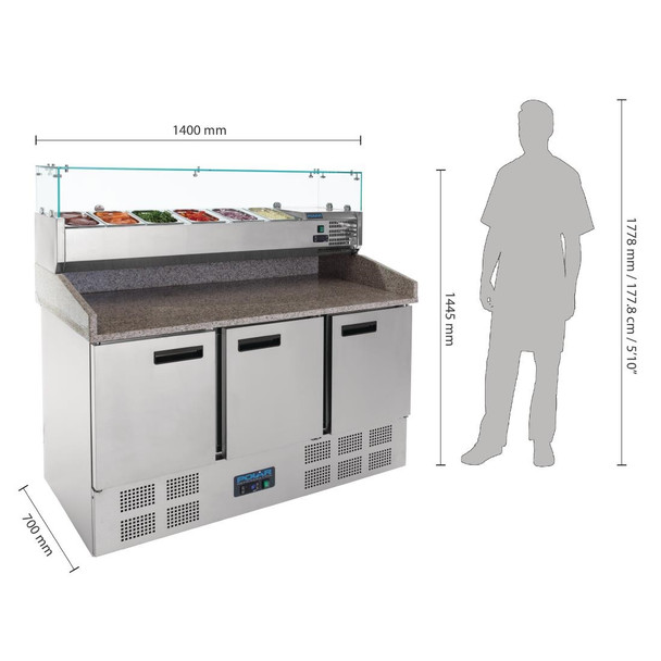 Polar G-Series Pizza Prep Counter Fridge with Topper 368Ltr CN267