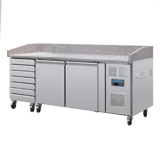 Polar U-Series Double Door Pizza Counter with Granite Top and Dough Drawers 290Ltr CT423