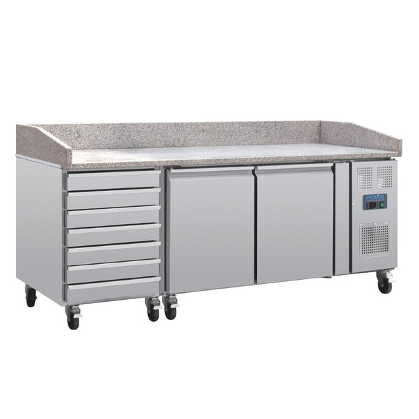 Polar U-Series Double Door Pizza Counter with Granite Top and Dough Drawers 290Ltr CT423