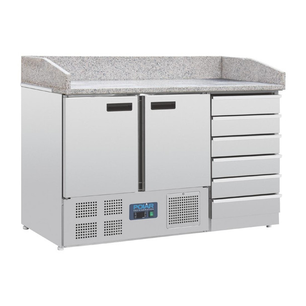 Polar G-Series Double Door Pizza Counter with Granite Top and Dough Drawers CT425