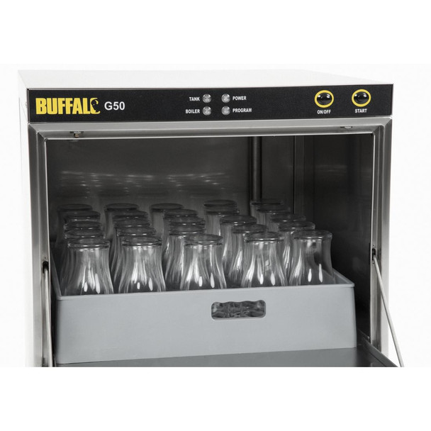 Buffalo Undercounter Glasswasher with Drain Pump 500x500mm Baskets DW468