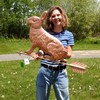 Riley holding Rabbit Weather Vane for Size Reference