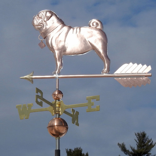 Pug Weathervane - shown with Pug Wearing a Custom Collar