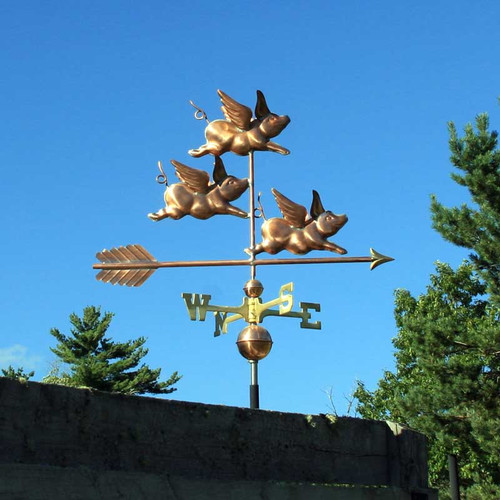 Copper Flock of Flying Pigs Weathervane