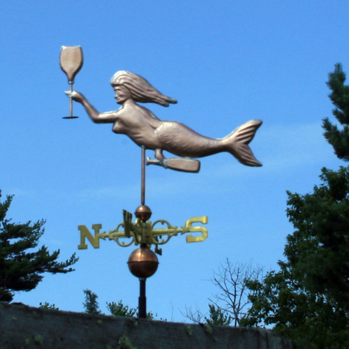 Copper Mermaid with Wine Glass Weathervane