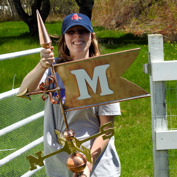 Jamey holding Banner Weathervane for Size Reference