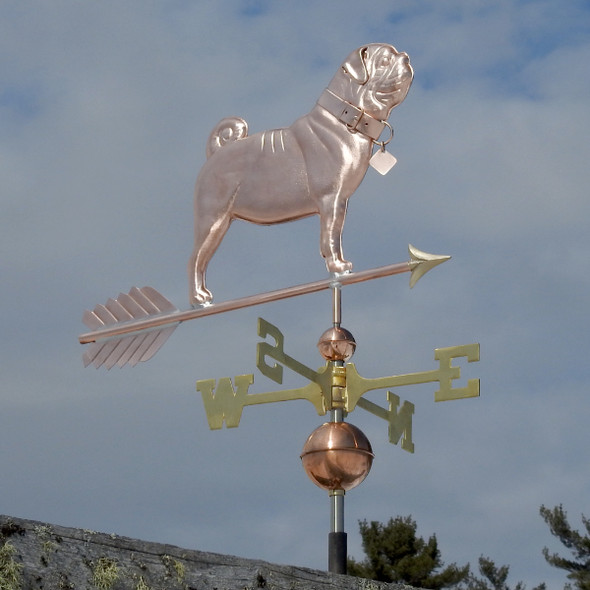 Pug Weathervane - shown with Pug Wearing a Custom Collarv