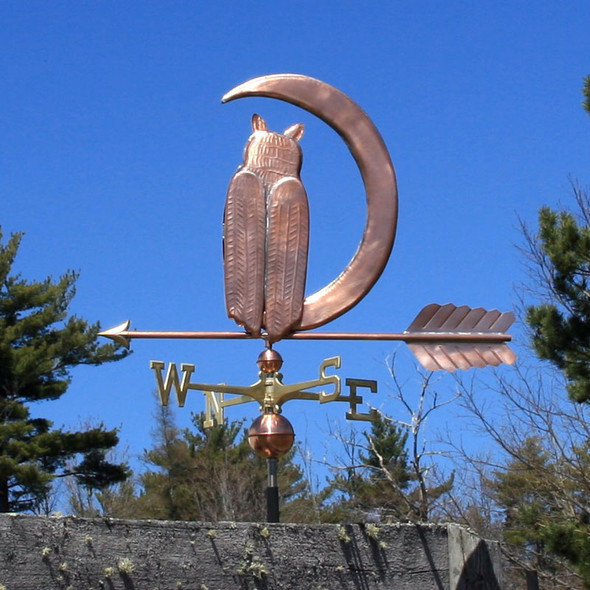 Copper Owl and Moon Weathervane