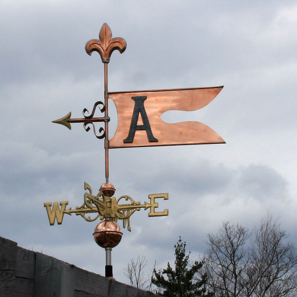 Banner with Letter Weather vane - Topped with Fleur de Lis