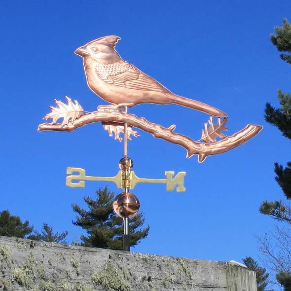 Cardinal Weather vane on an Oak Branch with Oak Leaves