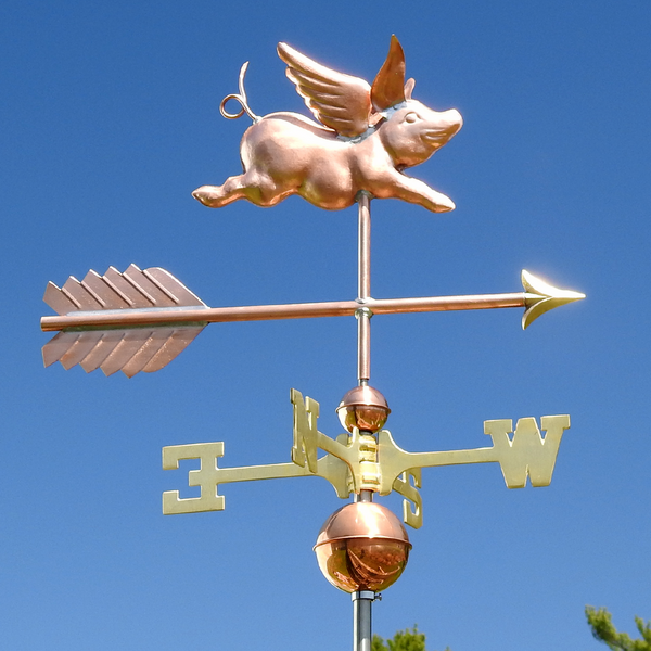 Handcrafted Copper Flying Pig Wind Vane