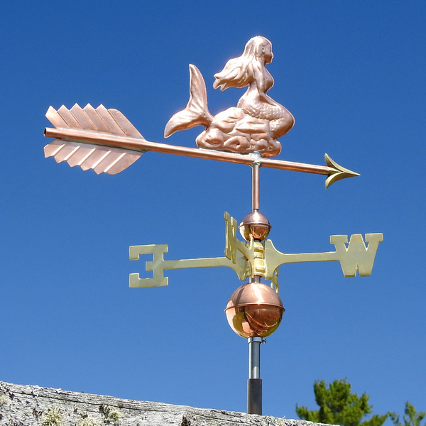 Copper mermaid weather vane