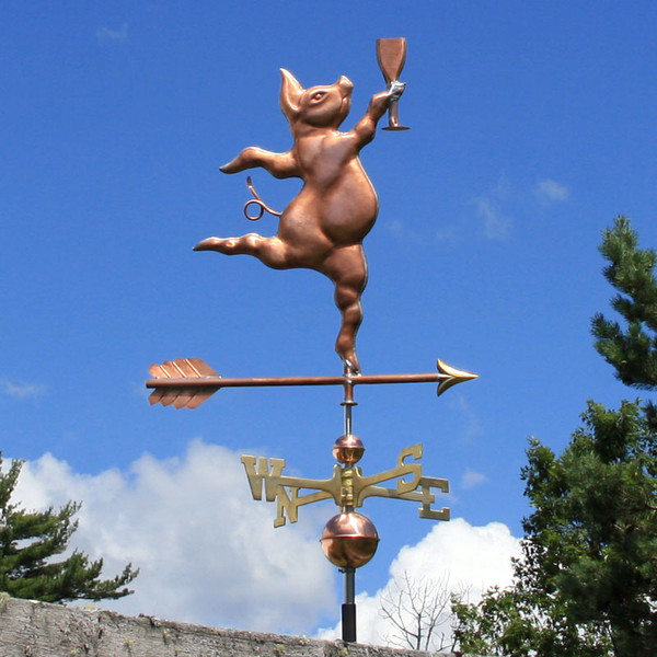 Pig with Wine Glass Weather vane