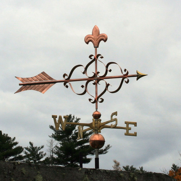 Copper Large Fancy Arrow Weather vane and Fleur de Lis
