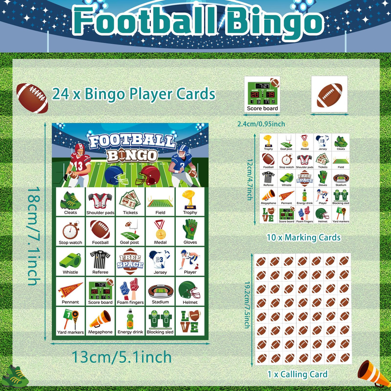 Liliful 35 Pcs Bingo Games 24 Players Bingo Cards Sport Theme Party ...