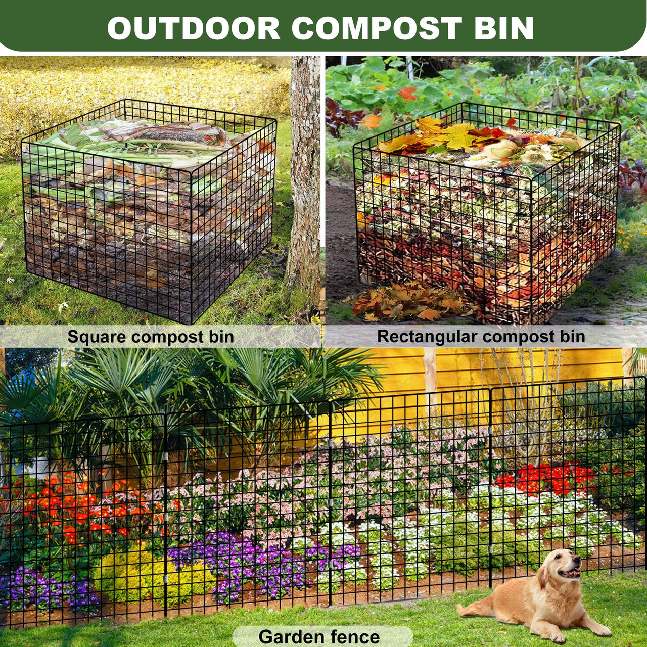 Wire Compost Large Compost Bin Outdoor, Square Mesh Garden Wire Compost Bin for ...