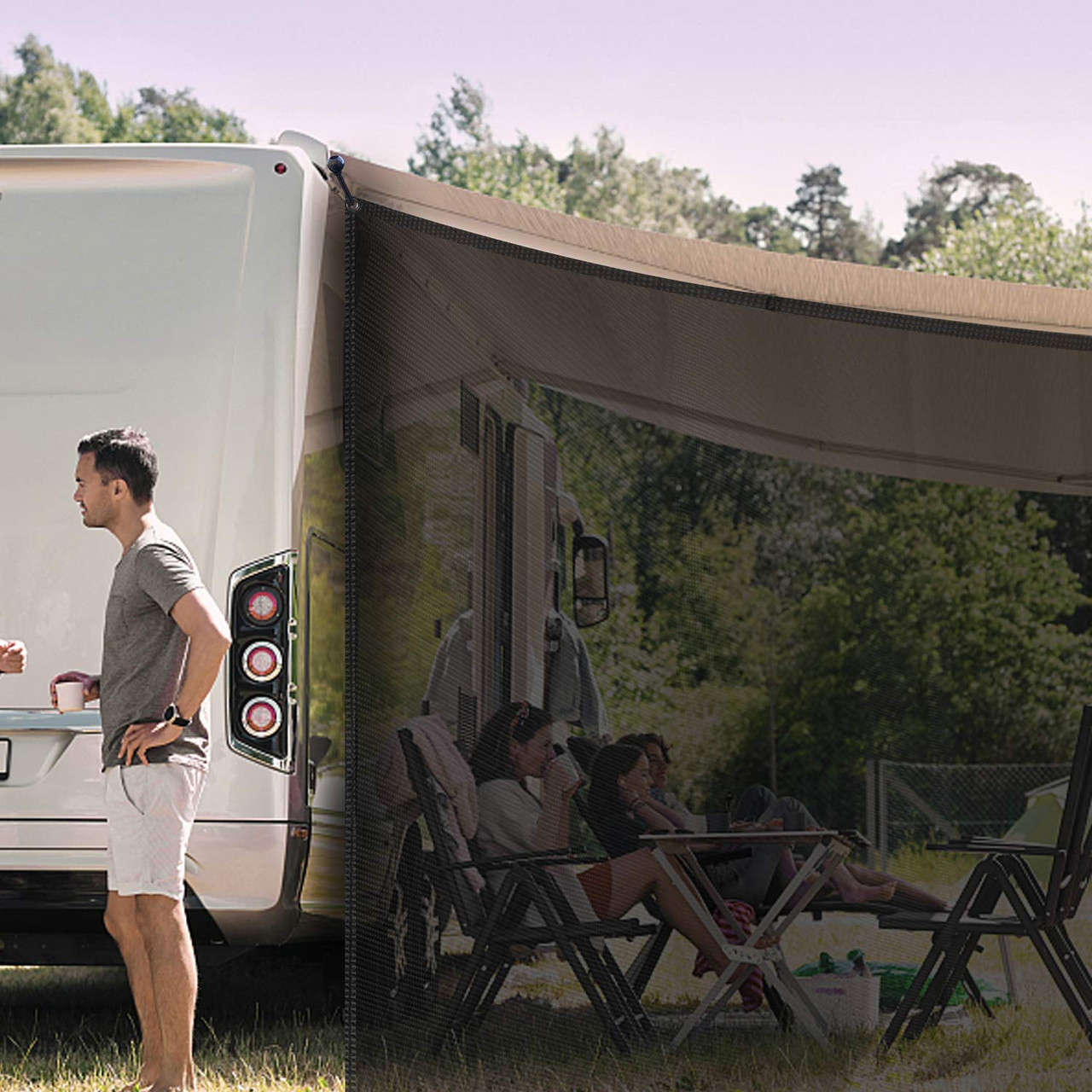 Sun Blockers For Rv EXCELFU RV Awning Side Sun Shade Screen 9'X7', Black Mesh Screen RV ...