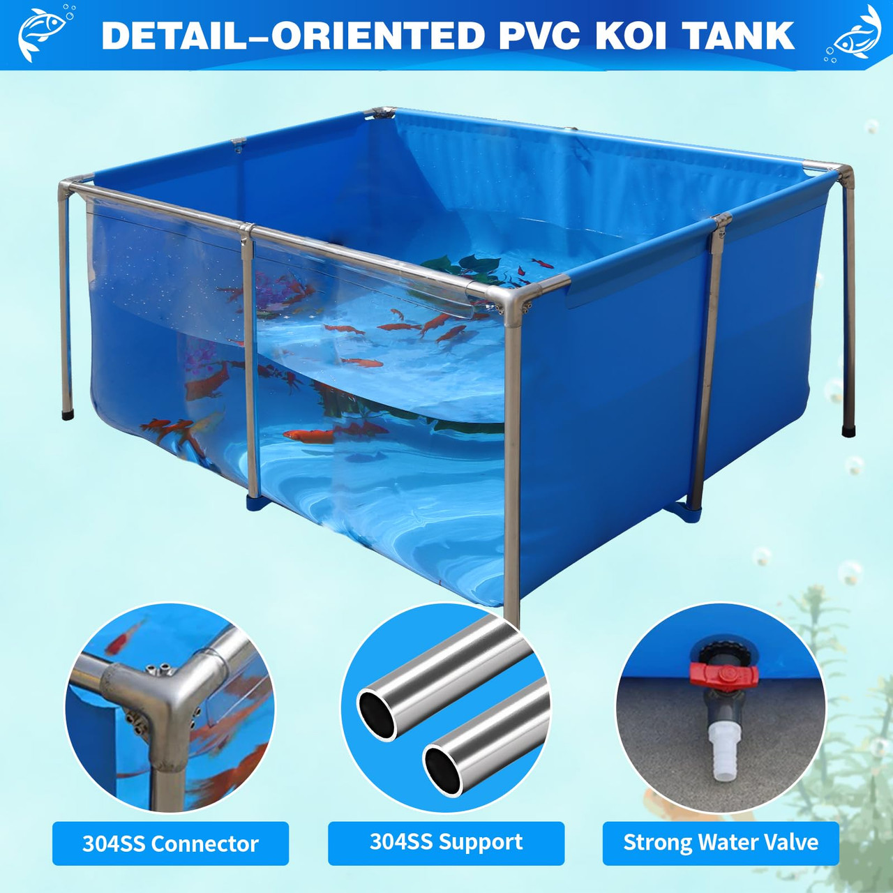 PVC KOI Aquarium Tank, Temporary Fish Tank with Clear Viewing Panel ...