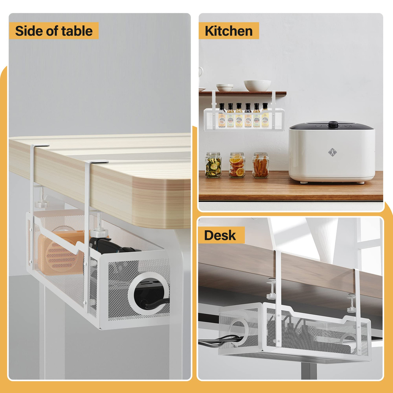 Under Desk Cable Management Tray White, Cinati Wire Organizers No Drill ...
