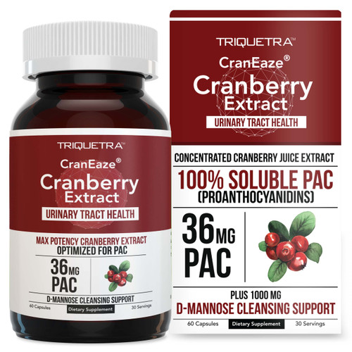 CranEaze®: Cranberry Juice Extract Plus D-Mannose – 36 mg PAC, 100% Soluble PAC - Supports Urinary Tract Health – Most Effective Cranberry Pills for Women, UTI Cranberry Supplement - 60 Capsules CranEaze®: Cranberry Juice Extract Plus D-Mannose – 36 mg PAC, 100% Soluble PAC - Supports Urinary Tract Health – Most Effective Cranberry Pills for Women, UTI Cranberry Supplement - 60 Capsules