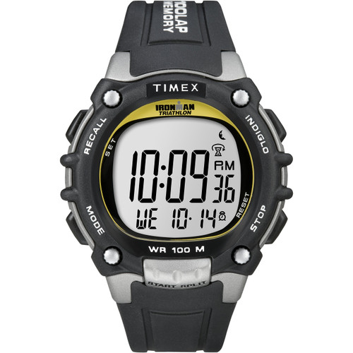 Timex Men's Ironman Triathlon Classic 100 44mm Watch – Black & Silver-Tone Case Yellow Accents with Black Resin Strap
