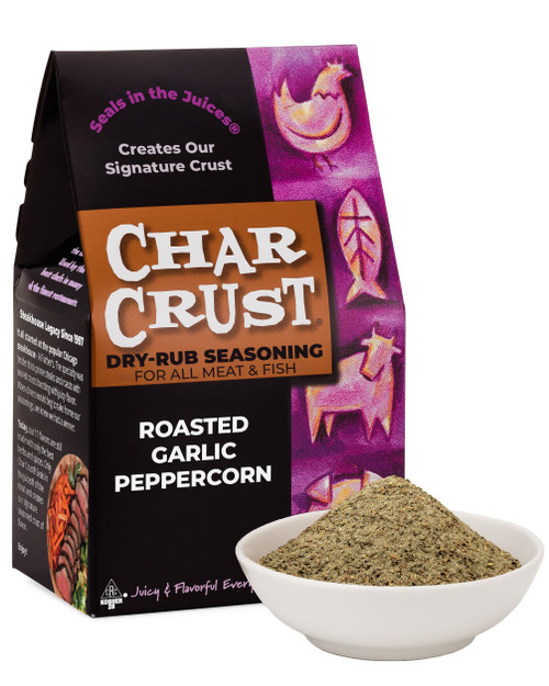 Char Crust Dry-Rub Seasonings Roasted Garlic Peppercorn | All-in-one seasonings | Perfect for Steak, Burgers, Chicken, Salmon | Signature Crust that Seals in the Juices, 4 Ounce (Pack of 6)