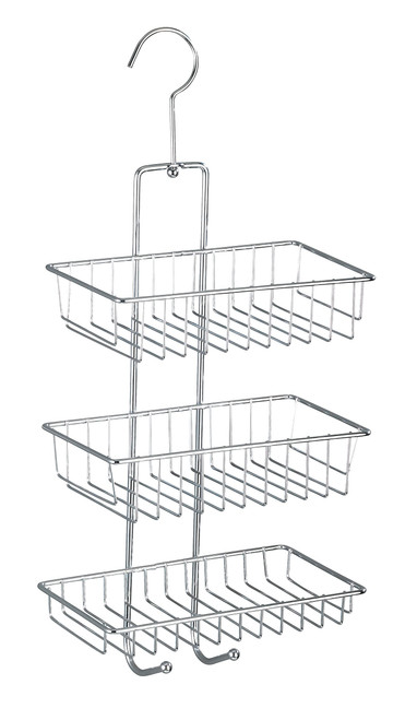 WENKO 15888100 Exclusive shower caddy Nivala shower rack with 3 shelves, 2 hooks, Metal Steel, 22 x 50 x 13.5 cm, Chrome