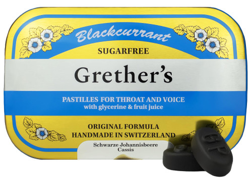 GRETHER'S Sugarfree Blackcurrant Pastilles - Natural Dry Mouth Relief - Soothing Throat & Healthy Voice - Gift for Singers - 3.75 oz. 1 Pack