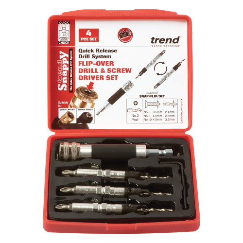 TREND Driver Set, 4 Piece Flip Over (SNAP/FLIP/SET), Wood Drill Bit Sets, Hex, Black