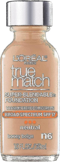 L’Oréal Paris Makeup True Match Super-Blendable Liquid Foundation, Honey Beige N6, 1 Fl Oz,1 Count