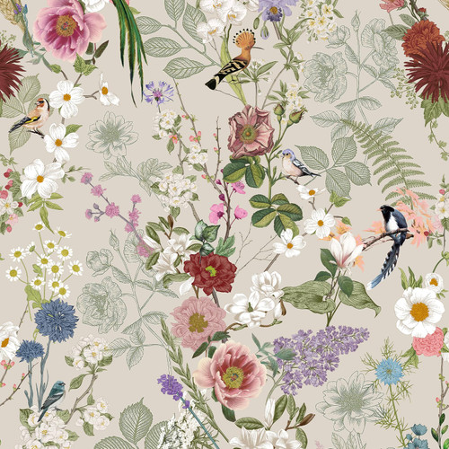 VEELIKE Grey Floral Vintage Songbird Wallpaper Peel and Stick Removable Chinoiserie Mural for Bedroom Bathroom 17.7''x354'' Self Adhesive Contact Paper for Drawers Cabinets