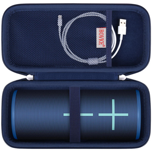 BOVKE Hard Carrying Case for Ultimate Ears MEGABOOM 4/3 Portable Waterproof Bluetooth Speaker, UE MEGABOOM 4 Travel Holder with Mesh Pocket for Charging Cables, Blue