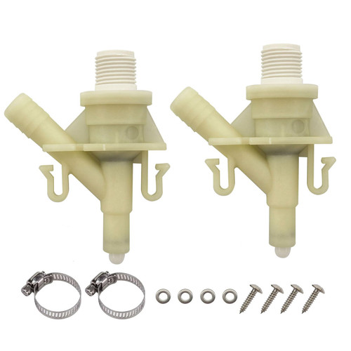 2-Pack 385311641 RV Toilet Water Valve Kit for Dometic and Sealand 300, 301, 310, 311, 320, 321 Series Pedal Flush Toilets, Camper Trailer RV Toilet, Includes Hose Clamp and Fasteners