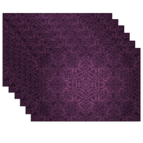 Purple Placemats Set of 6,Eggplant Color Mandala Floral Design Place Mats, Washable Heat Resistant 12×18 Inch Linen Table Mats for Kitchen Dining, Boho Home Decor