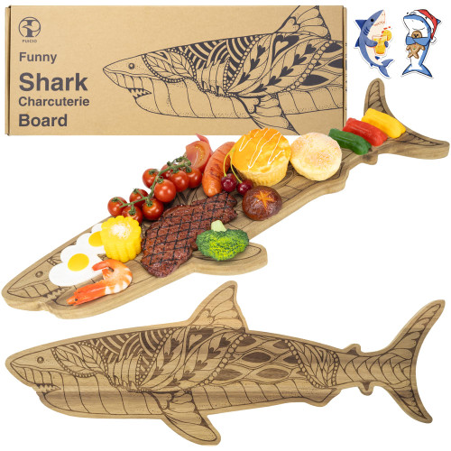 PUICIO Shark Charcuterie Board Shark Couchie Acacia wood Board,Christams Kitchen Shark Gifts for Charcuterie Lovers